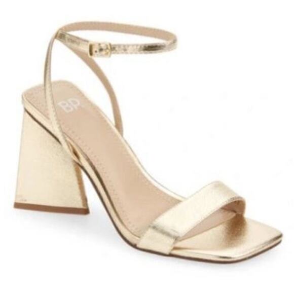 BP Parker Dress Sandals 5.5 Womens Gold Metallic Triangle Heel Ankle Formal New - Picture 2 of 10